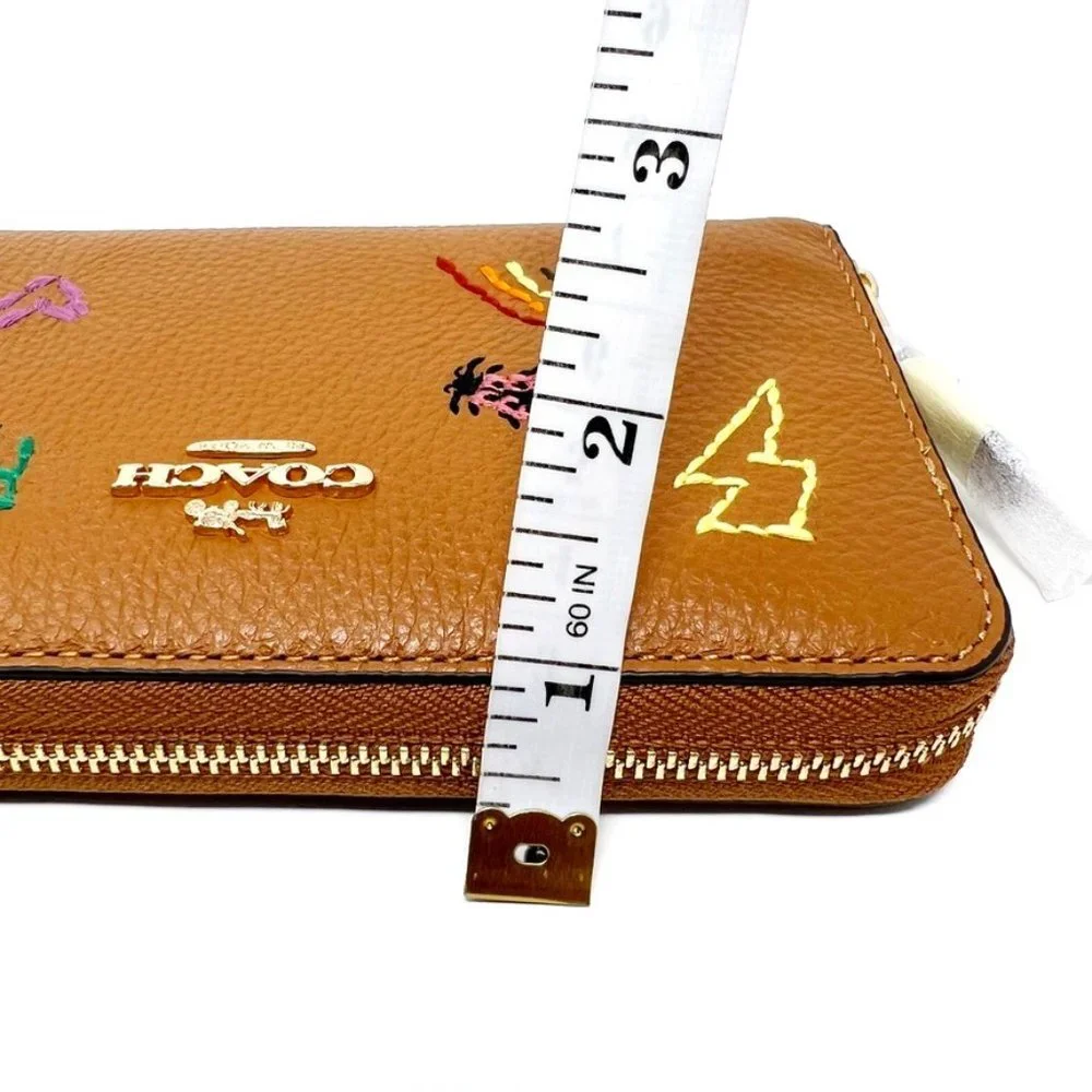 NWT Coach Medium ID Zip Wallet With Diary Embroidery Penny Multi Grained Leather